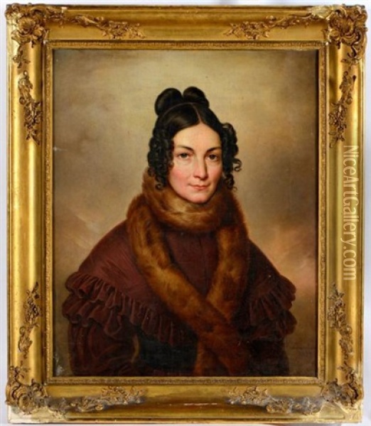 Portrait De Femme A La Fourrure Oil Painting - Joseph-Ferdinand Lancrenon