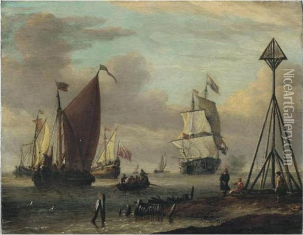 Navires Hollandais Pres D'une Cote Oil Painting - Abraham Storck