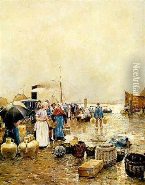 Markttreiben An Einem Hollaendischen Hafen Oil Painting - Hans Herrmann