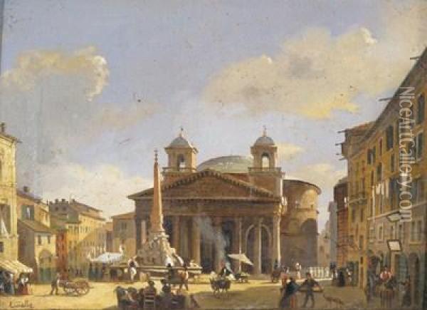The Coliseum, Rome; The Pantheon, Rome Oil Painting - Carlo Canella