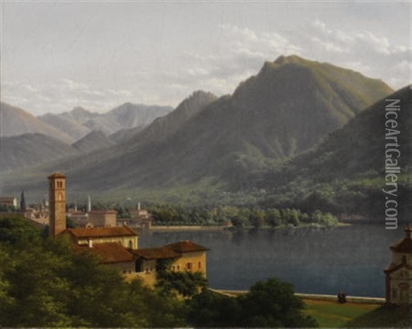 Lago De Lugano Oil Painting - Henri Roland Lancelot Turpin de Crisse