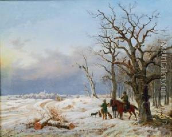 Jager In Winterlandschaft Oil Painting - Heinrich Stuhlmann