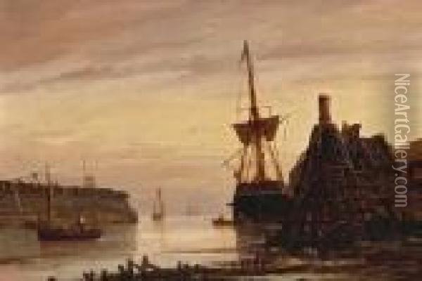 A Harbor Scene At Sunset Oil Painting - William Lionel Wyllie