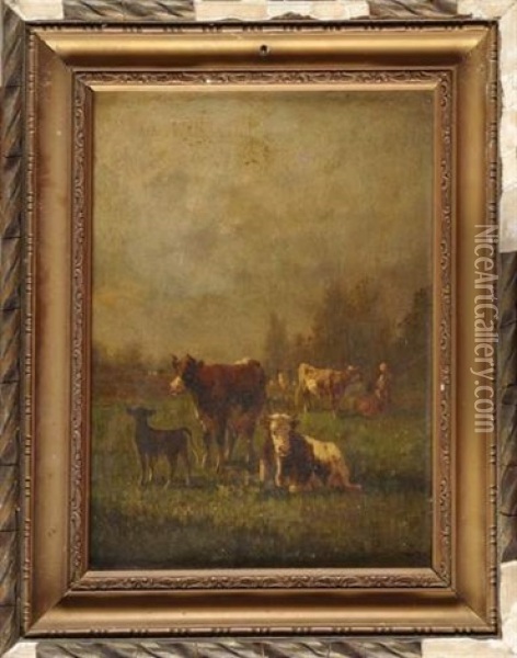 Gardienne De Troupeau De Vache Oil Painting - Andres Cortes y Aguilar