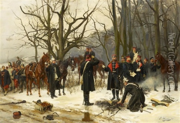 Prinz Friedrich Carl In Den Tagen Vor Orleans Oil Painting - Emil Hunten