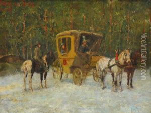 Postkutsche Am Winterlichen Waldrand Oil Painting - Wilhelm Von Diez