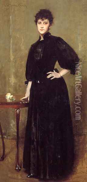 Lady in Black (or Mrs. Leslie Cotton) Oil Painting - William Merritt Chase