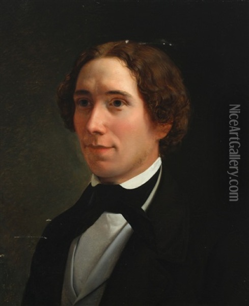 Portrait Of Organist R. C. Rasmussen Oil Painting - Johann Julius Exner