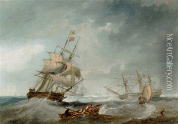 Merchantmen In Stormy Seas Oil Painting - John Wilson Carmichael
