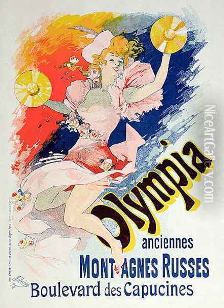 Poster advertising 'Olympia', Boulevard des Capucines, 1892 Oil Painting - Jules Cheret