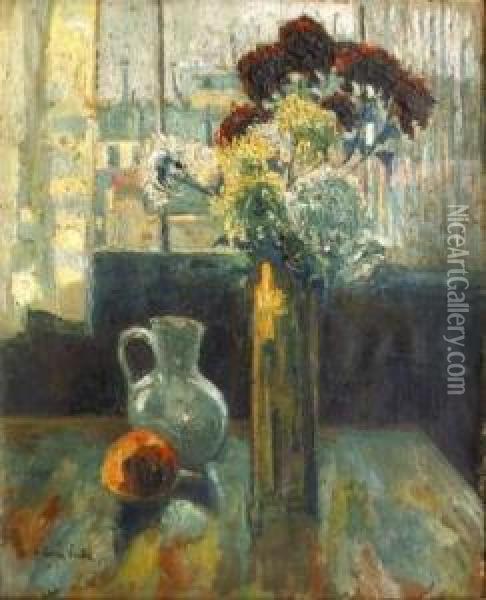Nature Morte Au Vase De Fleurs Dans L'atelier Oil Painting - Pierre Hode