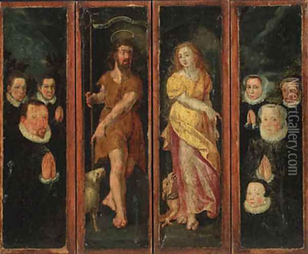 Saint John the Baptist and Saint Margret with donors - a set of four compartments from an altarpiece Oil Painting - Maarten de Vos