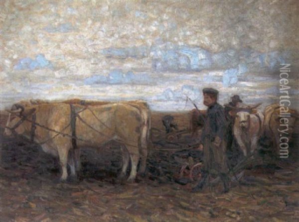 Pommersche Bauern Beim Pflugen Oil Painting - Hans Hartig