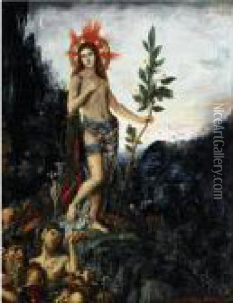 Apollon Recevant Les Offrandes Des Bergers (ou Apollon Et Les Satyres) Oil Painting - Gustave Moreau