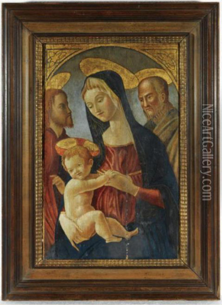 Madonna And Child With Two Saints Oil Painting - Neroccio De Landi
