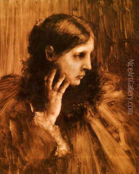 Reverie: A Portrait of a Woman Oil Painting - William Merritt Chase