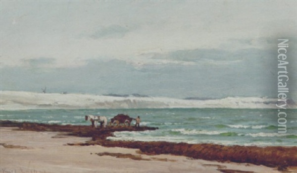 Fisker Samler Tang Ved Hornbaek Strand Oil Painting - Carl Ludvig Thilson Locher