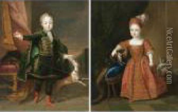 Portrait Of A Boy, Said To Be 
Son Of Maximilian Emanuel (joseph-ferdinand?), Elector Of Bavaria; And 
Portrait Of A Girl Oil Painting - Constantin Netscher
