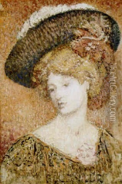 Femme Blonde Au Chapeau Oil Painting - Georges Lemmen