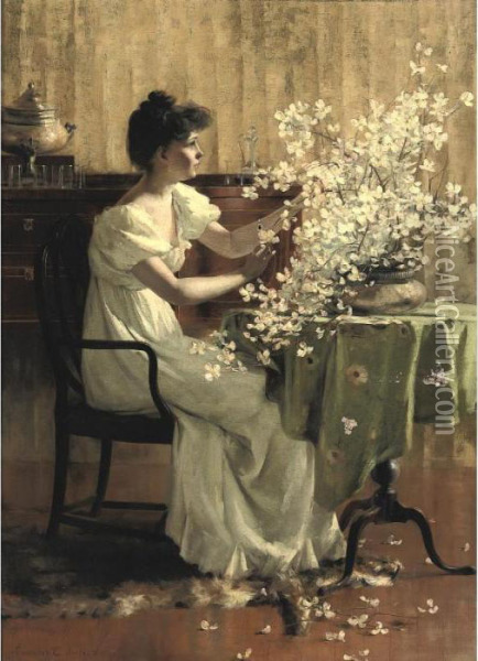 Woman Arranging Flowers Oil Painting - Francis Coates Jones
