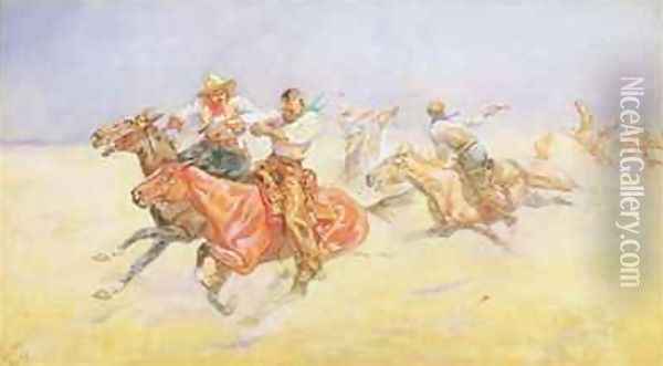 Cowboys and Indians Oil Painting - M. Dorothy Hardy