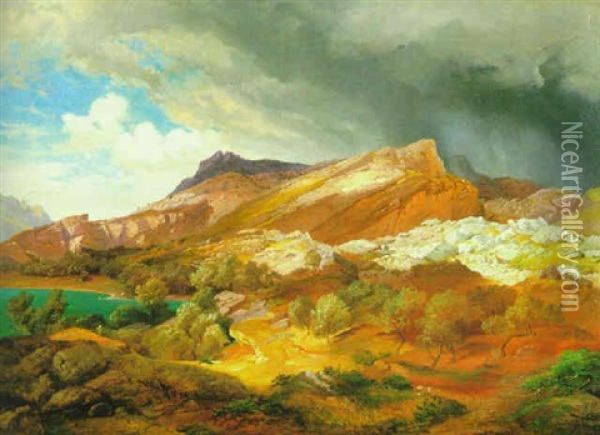 Sudlandische Berglandschaft Oil Painting - Bernhard Fries