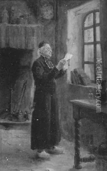 Geistlicher, Einen Brief Lesend Oil Painting - Alfred Weber
