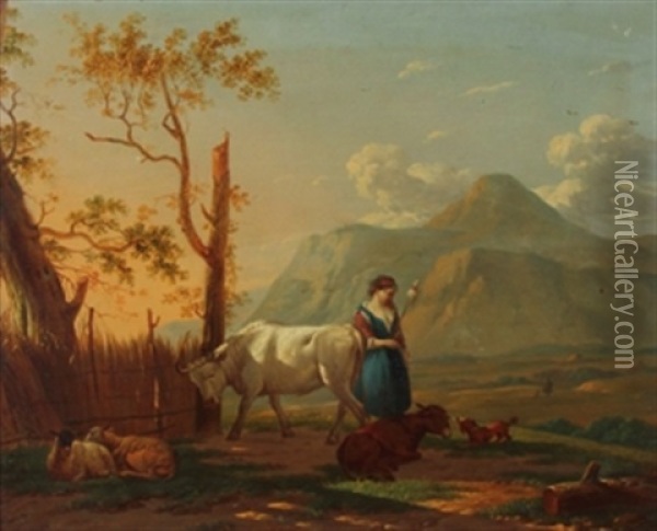 Junge Hirtin Bei Der Herde Oil Painting - Jacob van Kouwenhoven