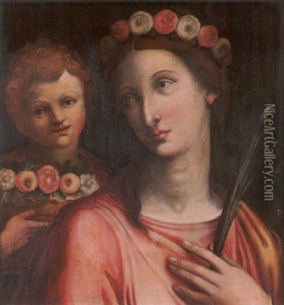 St. Dorothea Oil Painting - Giovanni Battista Ramenghi