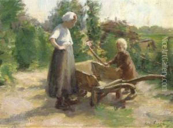 Helping Mother In The Garden Oil Painting - Lammert Van Der Tonge
