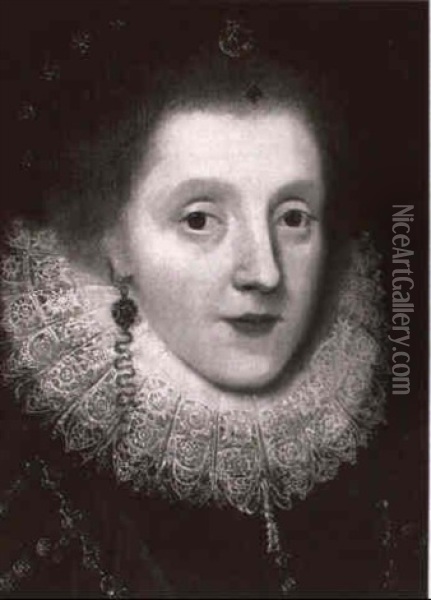 Portrait Of A Lady , Probably Mary Herbert, Countess Of     Pembroke Oil Painting - Marcus Gerards the Younger