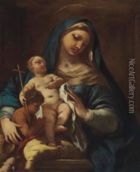 The Madonna And Child With The Infant Saint John The Baptist Oil Painting - Luca Giordano