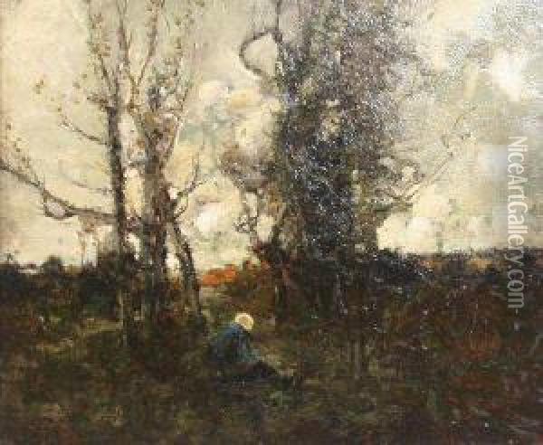 Evening, Gathering Wood Oil Painting - William Alfred Gibson