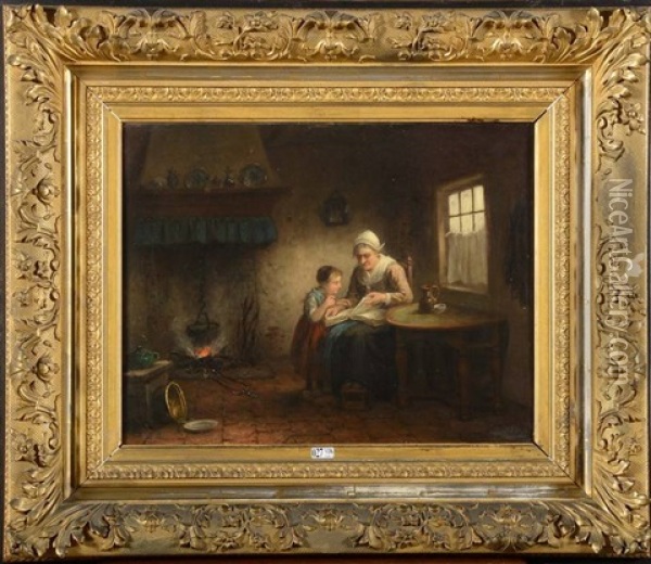 Scene D'interieur En Hollande Oil Painting - Jan Jacobus Matthijs Damschroeder
