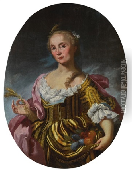Portrait Of A Elegantly Dressed Woman As Ceres Oil Painting - Giuseppe Antonio Petrini