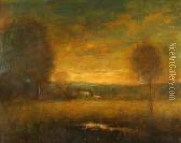 Western Sunset, Innes Sunset Oil Painting - William Keith