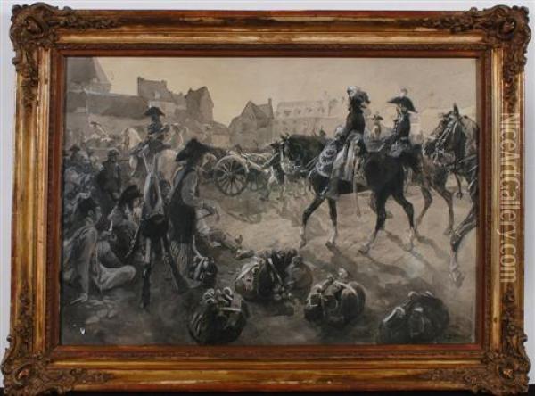 L'entree Des Soldats Francais A Geneve And Les Soldats Francais Au Bourg-de-four Oil Painting - Louis Dunki