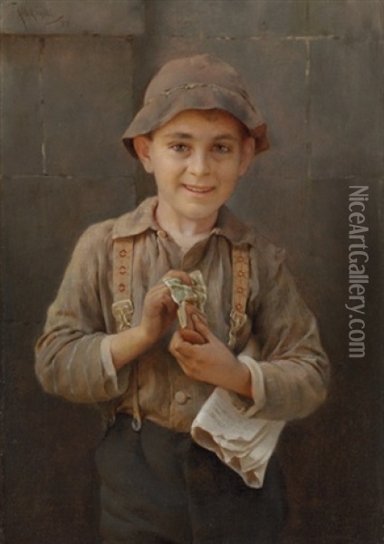 Newsboy Oil Painting - Karl Witkowski