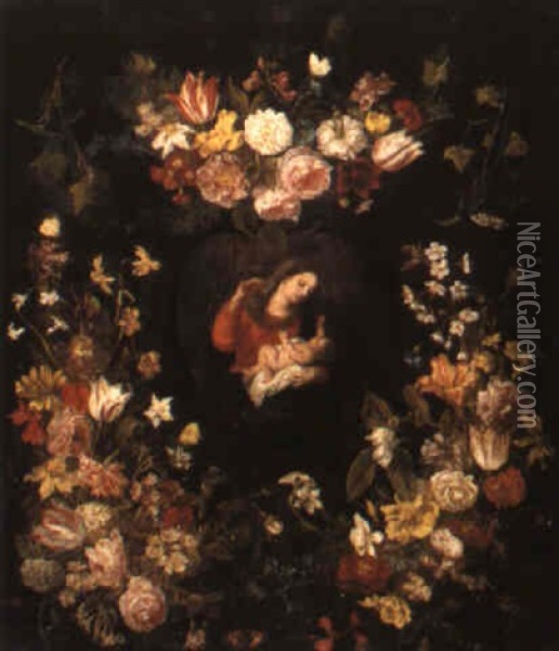 The Virgin And Child Framed By A Garland Of Flowers Oil Painting - Daniel Seghers