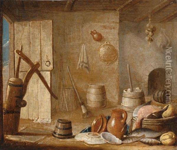 A Barn Still Life Oil Painting - Hendrick van, the Younger Steenwyck