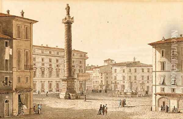 Piazza Colonna with the Column of Marcus Aurelius, Rome Oil Painting - Victor Jean Nicolle