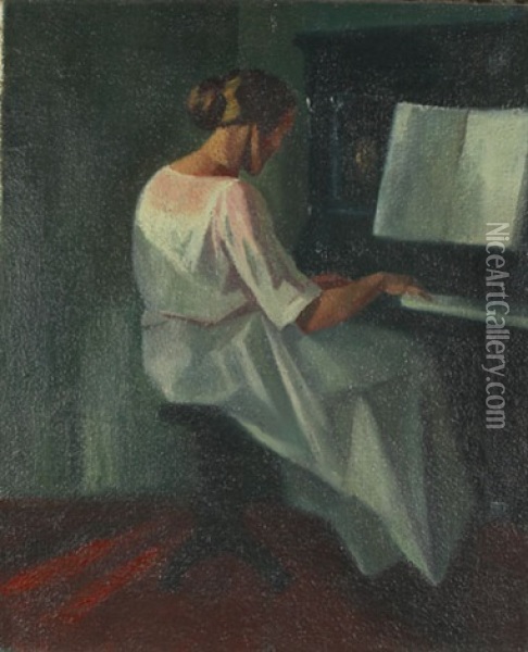 Dame Am Klavier Oil Painting - Adolf Erbsloeh
