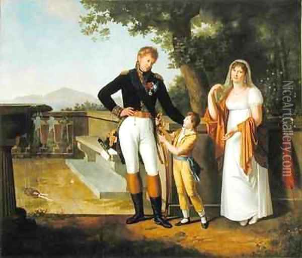 General Rossetti 1776-1840 Commandant of Naples and his Family Oil Painting - Guillaume Descamps