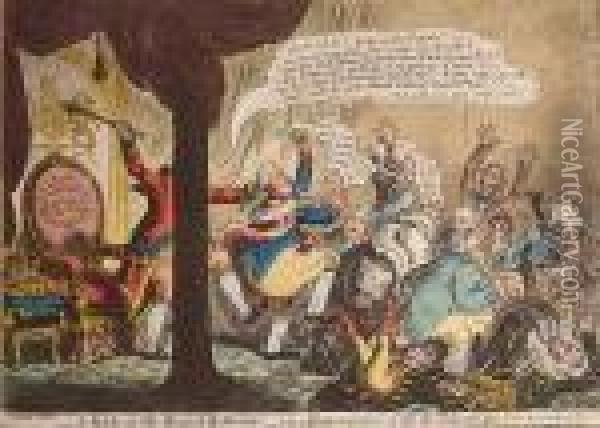 - A Kick At The Broad Bottoms! -ie- Emancipation Of All The Talents Oil Painting - James Gillray