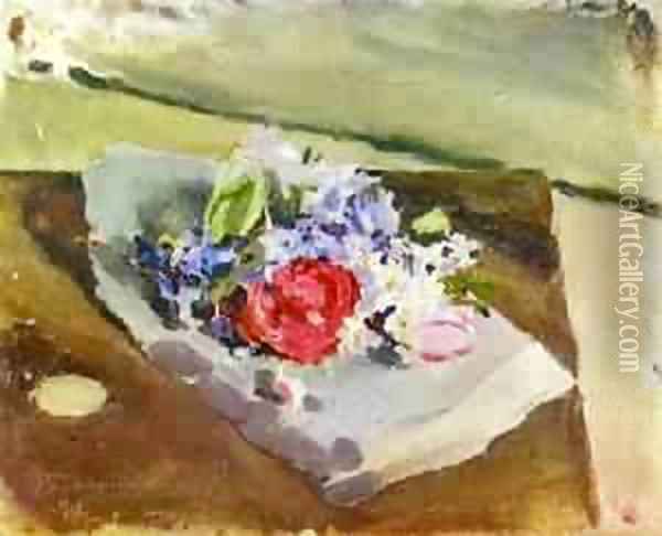 Flowers Sketch 1894 Oil Painting - Viktor Elpidiforovich Borisov-Musatov