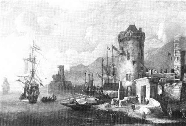 Navire Hollandais A Quai Dans Un Port Mediterraneen Oil Painting - Jan Abrahamsz. Beerstraten