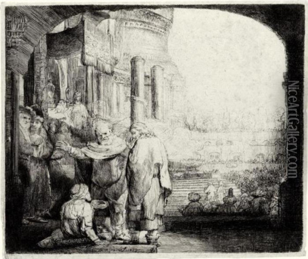 Peter And John Healing The Cripple At The Gate Of The Temple Oil Painting - Rembrandt Van Rijn