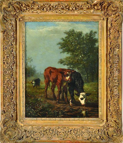 vaches Au Pre Oil Painting - Edouard Woutermaertens