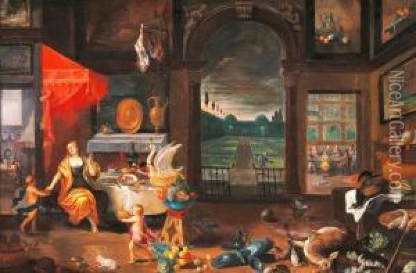 Allegory Of The Sense Of Taste. Oil Painting - Ferdinand van Kessel