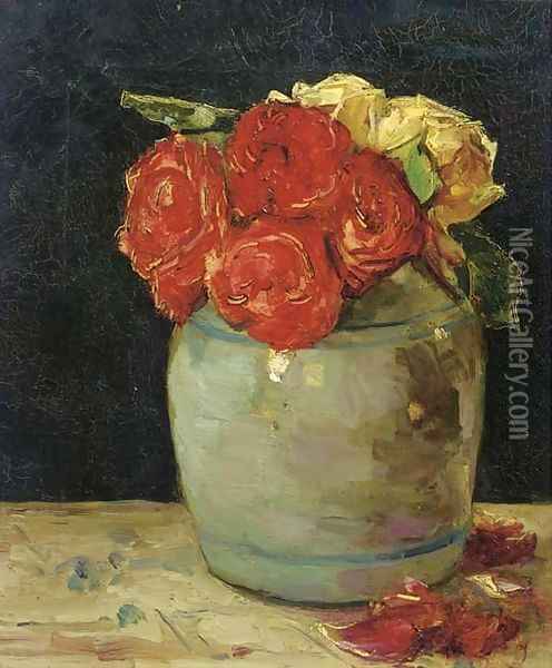 Gemberpot met rozen roses in a clay pot Oil Painting - Floris Verster